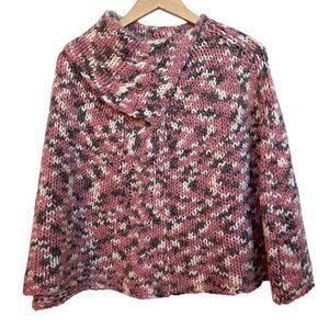 Patagonia Water Girl Chunky Knit Poncho Pink Gray OS Wool